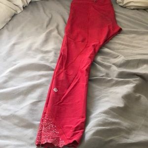 Red Lululemon Leggings with Grey dots at bottom